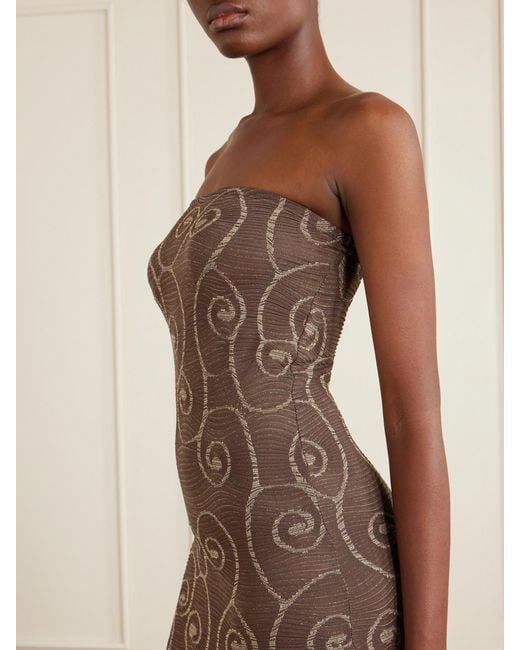 SARA CRISTINA Brown Metallic Jacquard-Knit Midi Dress