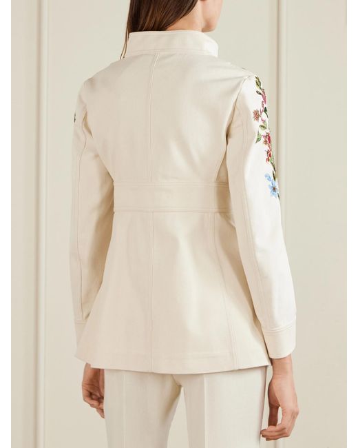 Valentino Garavani Natural Belted Embellished Embroidered Denim Jacket