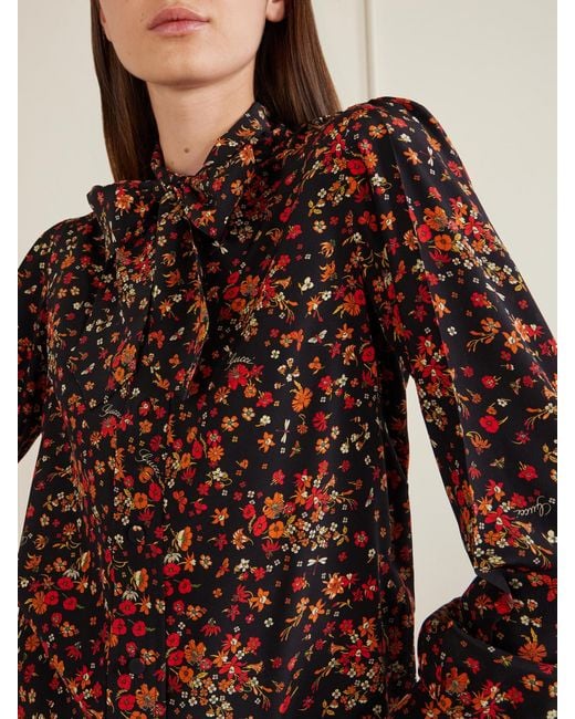 Gucci Red Floral-Print Silk-Crepe Shirt