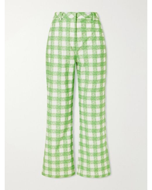 Rosie Assoulin Green Easy Does It Checked Cotton Straight-Leg Pants