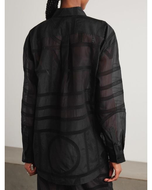Totême Black Embroidered Organic Cotton And Silk-Blend Voile Shirt