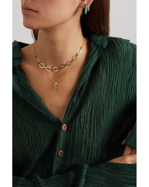 L'Atelier Nawbar Natural Hilal 18-Karat, Rock Crystal And Diamond Necklace