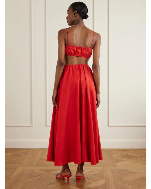 Staud Red Milano Linen Maxi Skirt