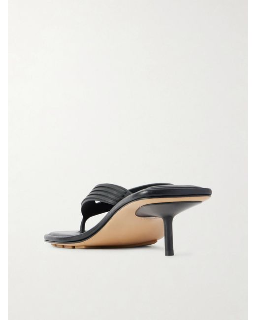 Bottega Veneta Black Sampieri Thong Logo-Embossed Leather-Trimmed Rubber Sandals