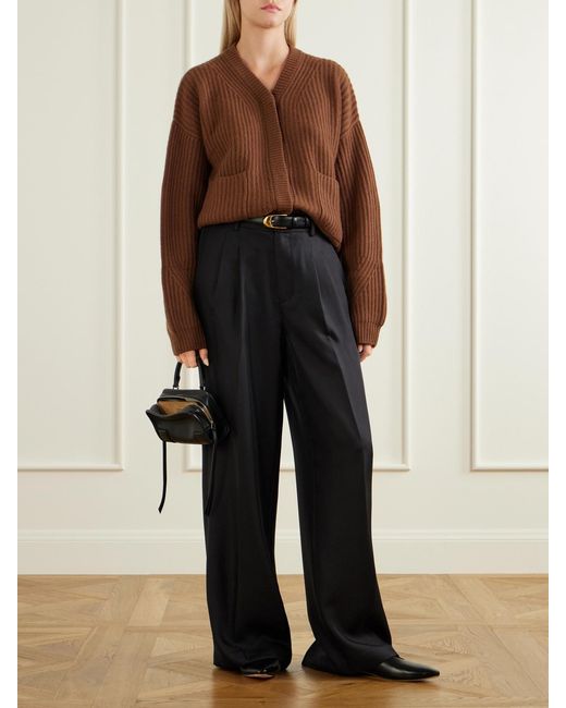LeKasha Brown Bresil Ribbed Cashmere Cardigan