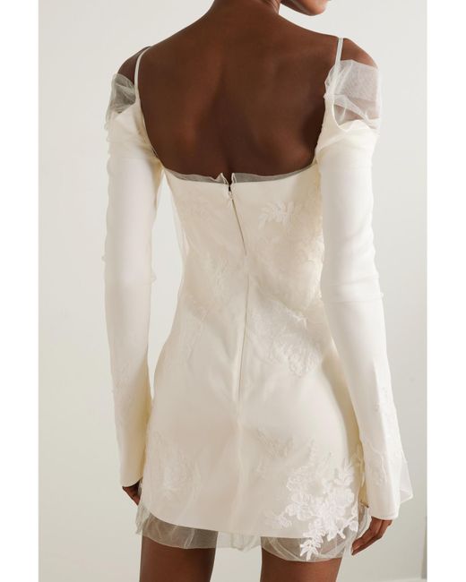 Danielle Frankel Natural Lucy Cold-Shoulder Lace-Trimmed Tulle And Cady Mini Dress