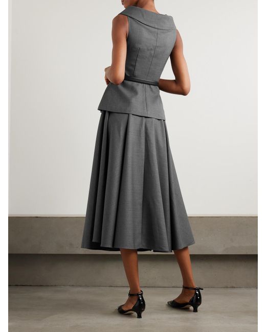 Self-Portrait Gray Belted Wool-Blend Midi Dress