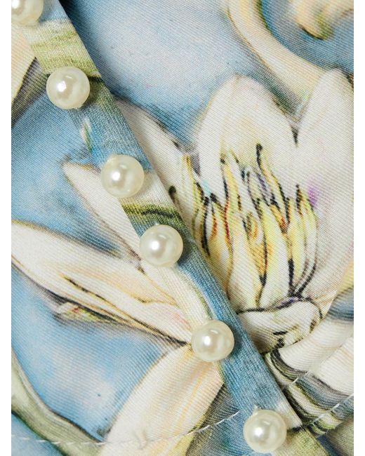 Agua Bendita Blue Magdalena Soledad Bikini-Oberteil Mit Bügeln Aus Recyceltem Material Mit Blumenprint Und Kunstperlen