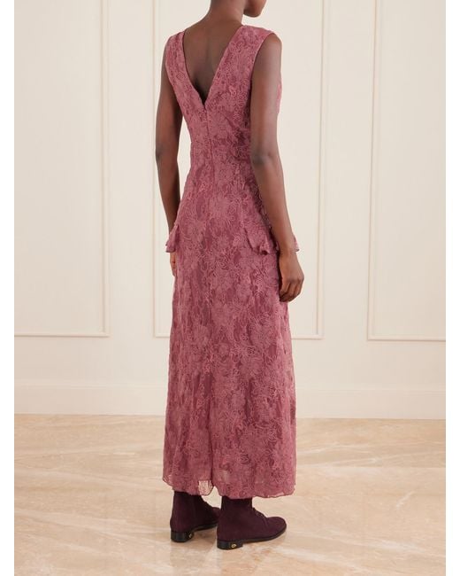 Anna Sui Purple Bow-Detail Lace-Embroidered Midi Dress