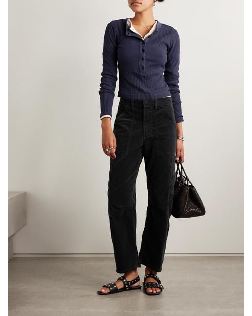Citizens of Humanity Black Marcelle Cargohose Mit Weitem Bein Aus Cord Aus Einer Baumwollmischung