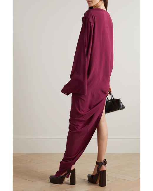 Rick Owens Red Edfu One-Sleeve Draped Crepe De Chine Gown