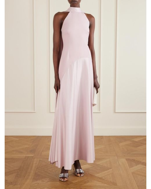 Solace London Pink Cece Cape-Effect Crepe And Satin Gown