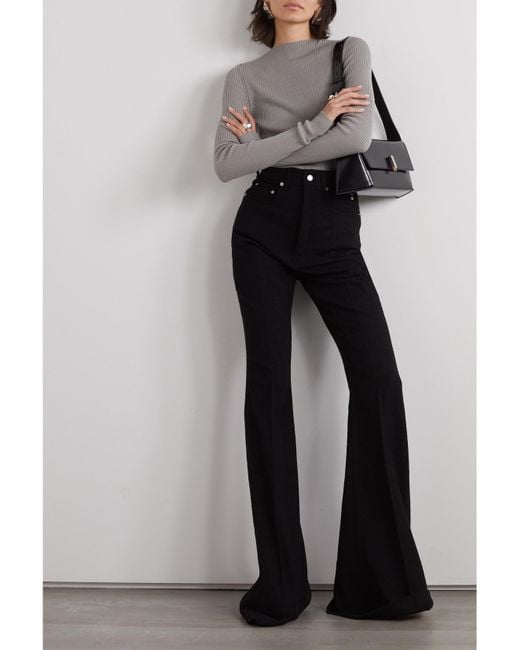 Rick Owens Black Bolan Wool-Flannel Flared Pants