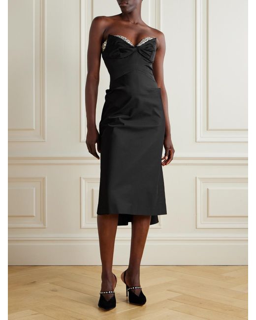 Alexander McQueen Black Trägerloses Midikleid Aus Taft Mit Kristallen