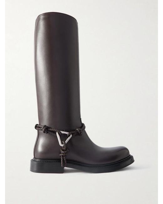 Bottega Veneta Black James Intrecciato-Trimmed Leather Knee Boots
