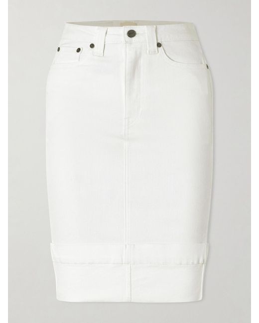 Khaite White Kendra Denim Midi Skirt