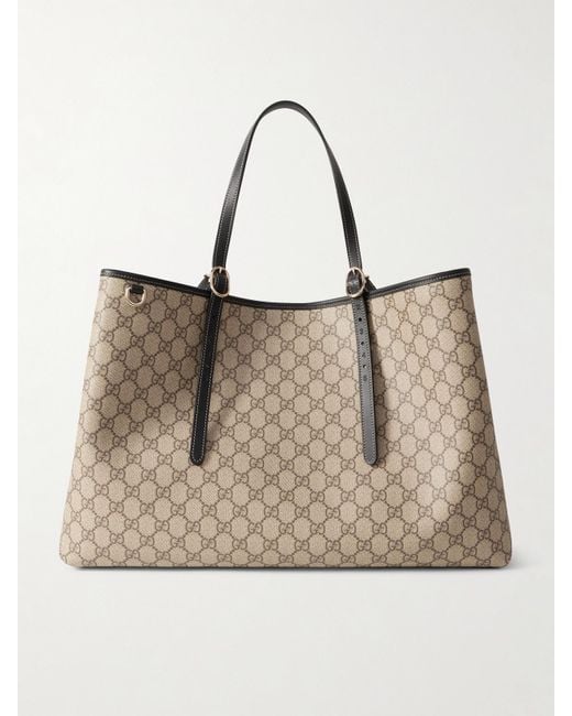 Gucci Natural Gg Emblem Große Tote Aus Beschichtetem, Bedrucktem Canvas Mit Lederbesätzen