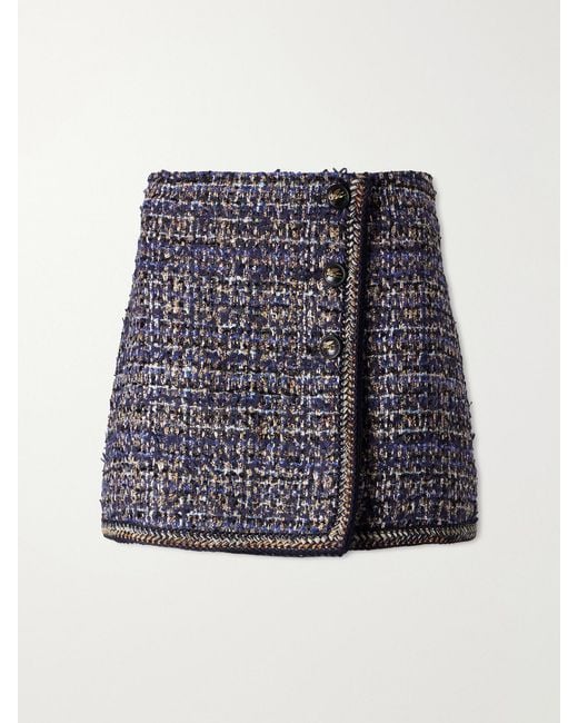 Etro Blue Wrap Button Tweed Mini Skirt