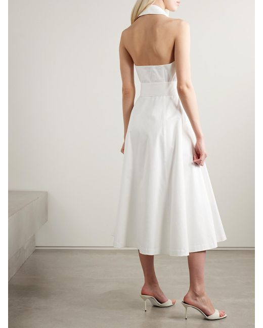 Carolina Herrera White Belted Cotton-Blend Sateen Halterneck Midi Shirt Dress
