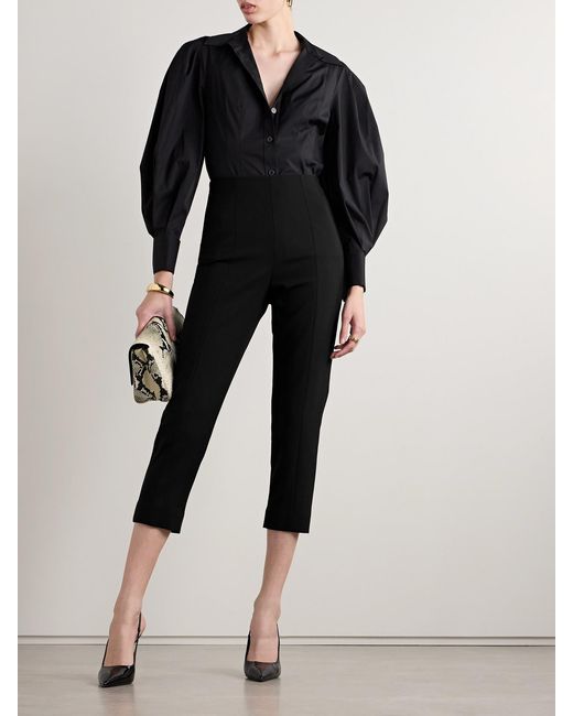 Carolina Herrera Black Cropped Wool-Blend Crepe Skinny Pants