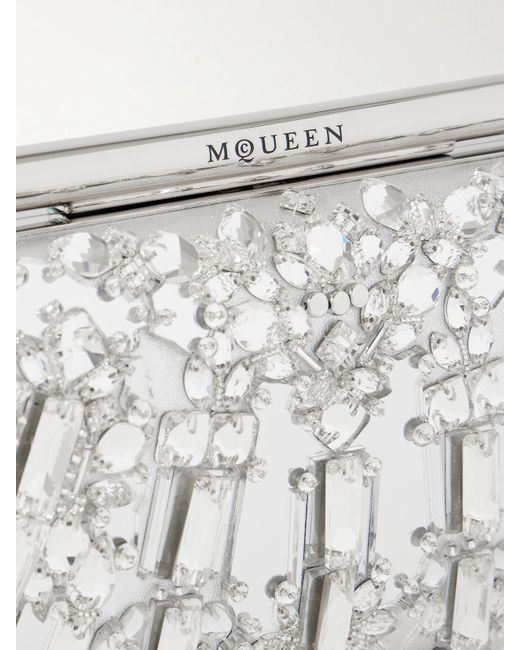 Alexander McQueen Gray T-Bar Crystal-Embellished Metallic Leather Clutch