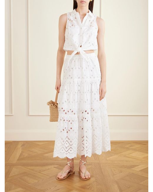 Cara Cara White Melanie Broderie Anglaise Cotton Midi Skirt