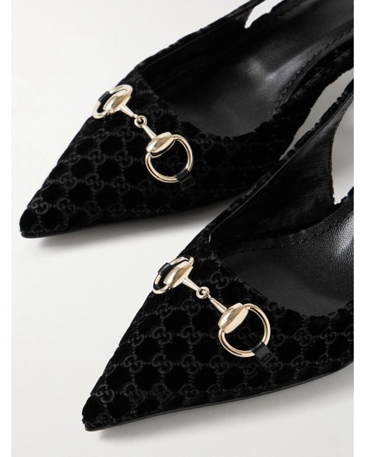 Gucci Black Erin Slingback-Pumps Aus Devoré-Samt Mit Horsebit-Detail