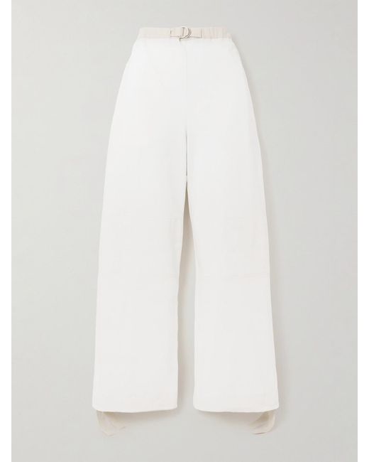 Jil Sander White Belted Embroidered Cotton Straight-Leg Pants