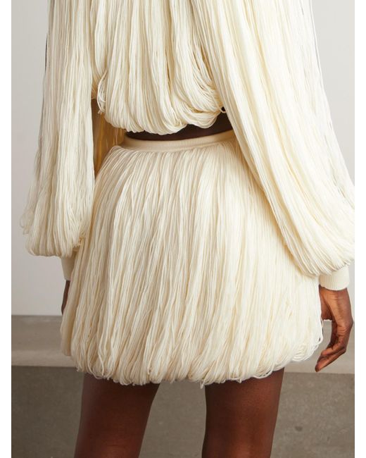 Alaïa Natural Fringed Wool-Blend Mini Skirt