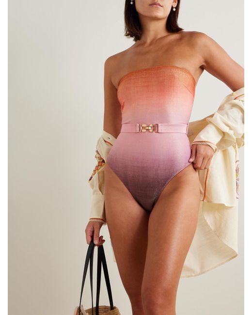 Zimmermann Pink Trägerloser Badeanzug Mit Gürtel Und Farbverlauf