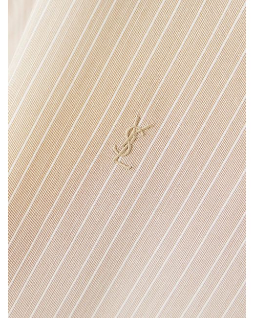 Saint Laurent White Hemd Aus Gestreifter Seide Mit Stickerei