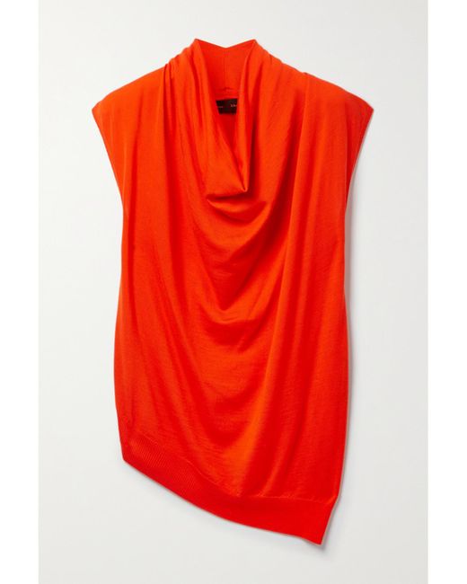 Proenza Schouler Red Asymmetric Draped Merino Wool Top
