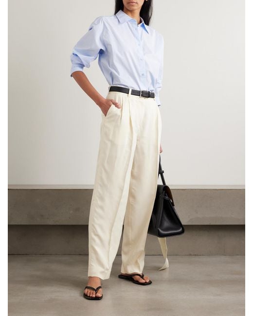 Totême White Garderob Pleated Woven Tapered Pants