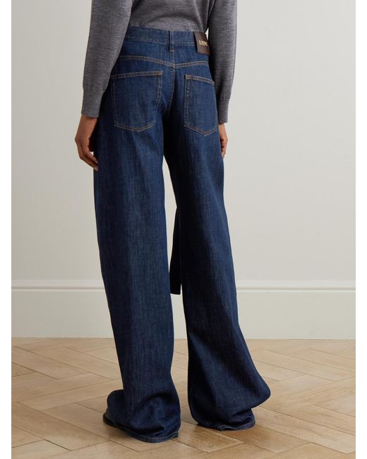 Loewe Blue Belted Pleated High-Rise Wide-Leg Jeans