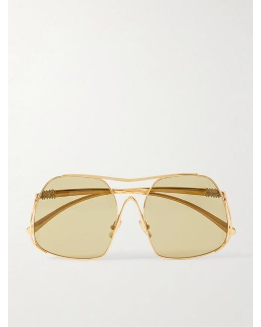 Miu Miu Natural Goldfarbene Sonnenbrille Mit Eckigem Rahmen