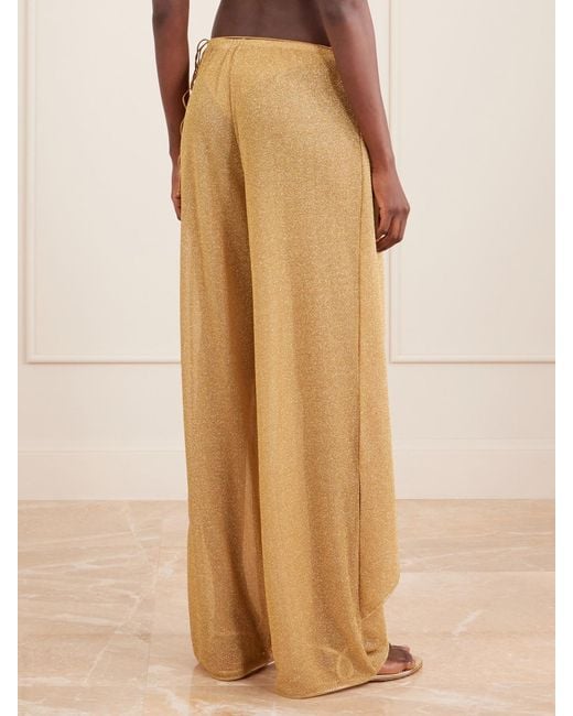 Oseree Natural Lumiere Embellished Lurex Wide-Leg Pareo Pants