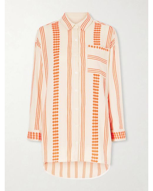 Lemlem Pink Mariam Asymmetric Striped Cotton-Blend Shirt