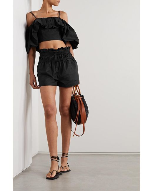 Haut Raccourci Épaules Nues En Popeline De Coton À Volants Carla Ulla Johnson en coloris Black