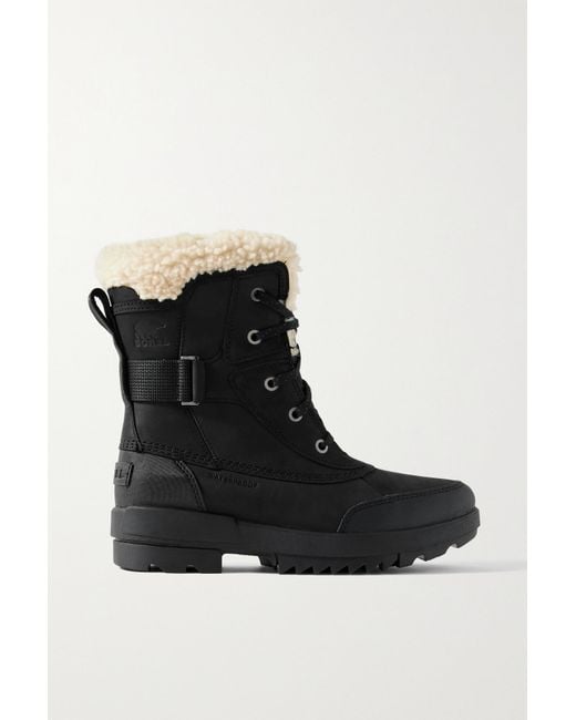 Sorel Torino Ii Parc Shearling-trimmed Leather Ankle Boots in Black | Lyst