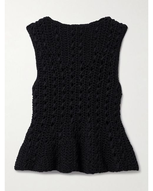 Khaite Black Yuka Open-Knit Cotton-Blend Peplum Tank