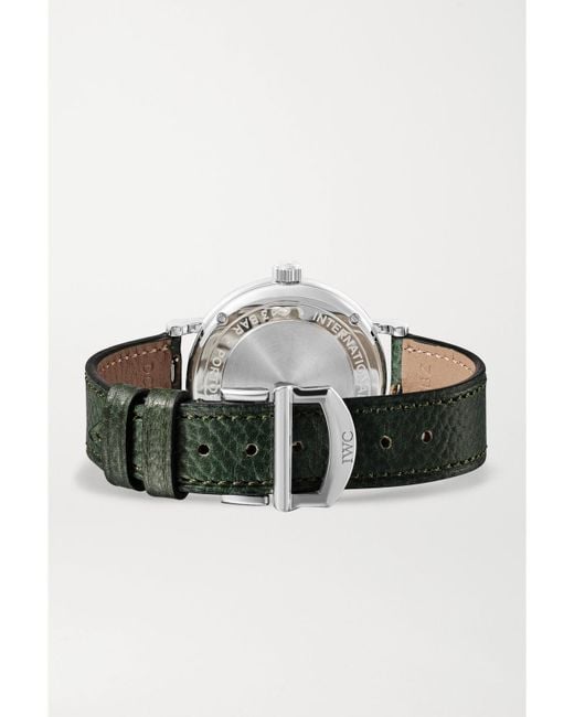 Iwc Green Portofino Automatic 34Mm Stainless Steel, Textured-Leather And Diamond Watch