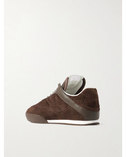 Chloé Brown Kick Sneakers Aus Gestepptem Veloursleder Mit Lederbesätzen
