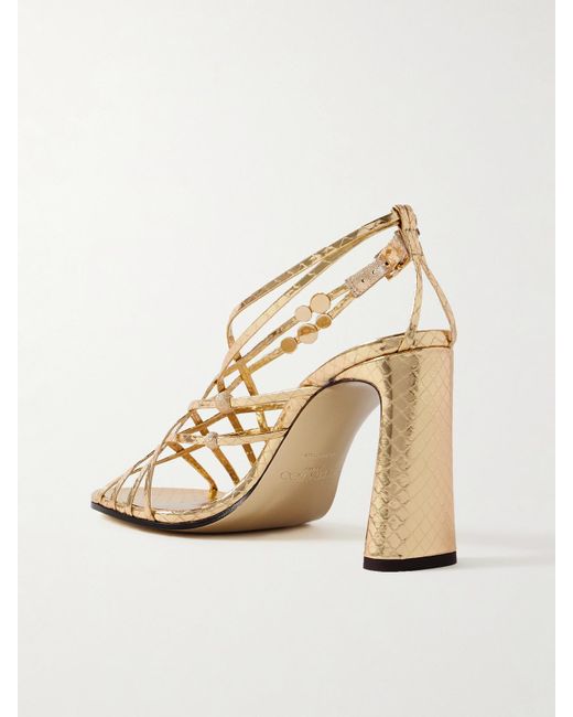 Jimmy Choo Natural Felice 95 Embellished Metallic Snake-Effect Leather Sandals