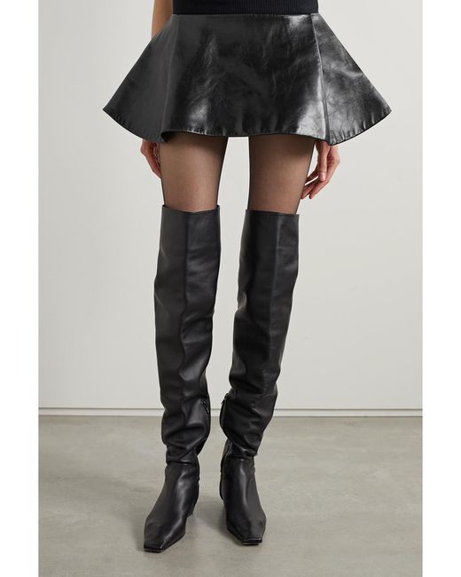 Khaite Black Rafla Pleated Leather Mini Skirt