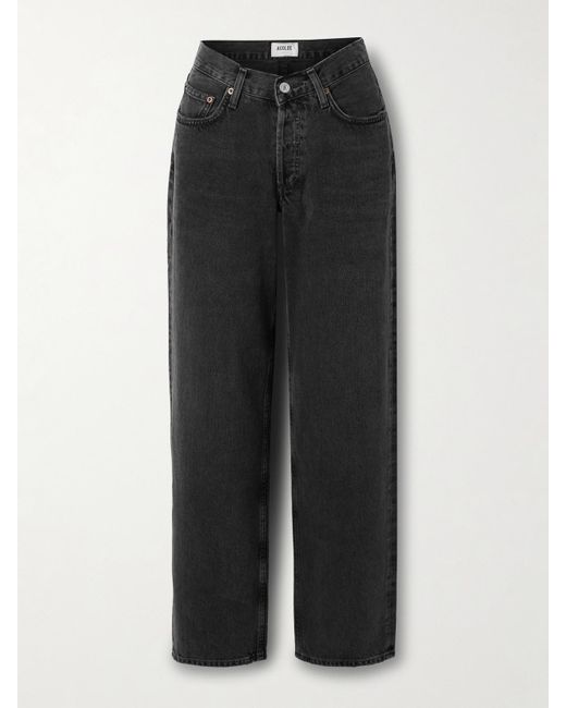 Agolde Black V-Waist Baggy Mid-Rise Straight-Leg Jeans