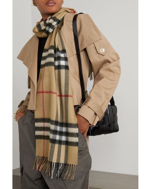 Burberry Brown Net Sustain Fringed Checked Cashmere Scarf