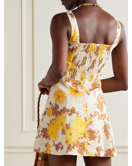 Faithfull The Brand Metallic Felice Minikleid Aus Leinen Mit Blumenprint Und Raffungen