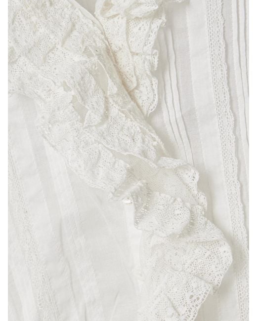 Doen White Bernadette Lace-Trimmed Pintucked Organic Cotton-Voile Blouse