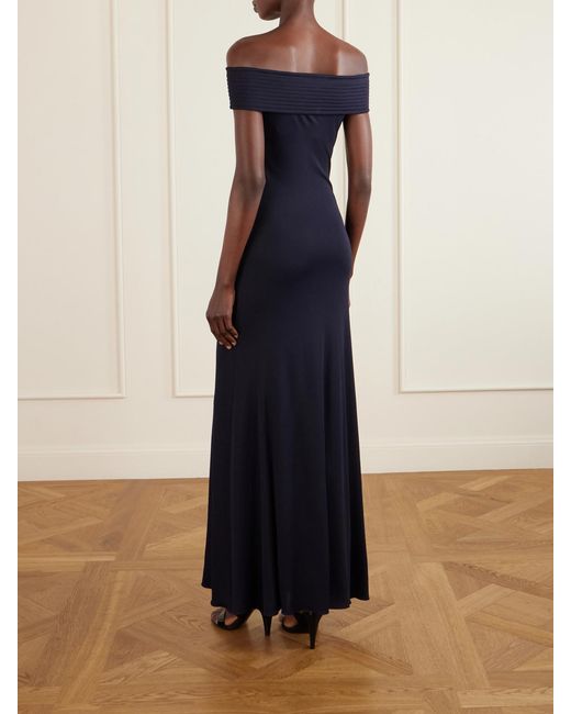Alaïa Blue Off-The-Shoulder Stretch-Jersey Maxi Dress