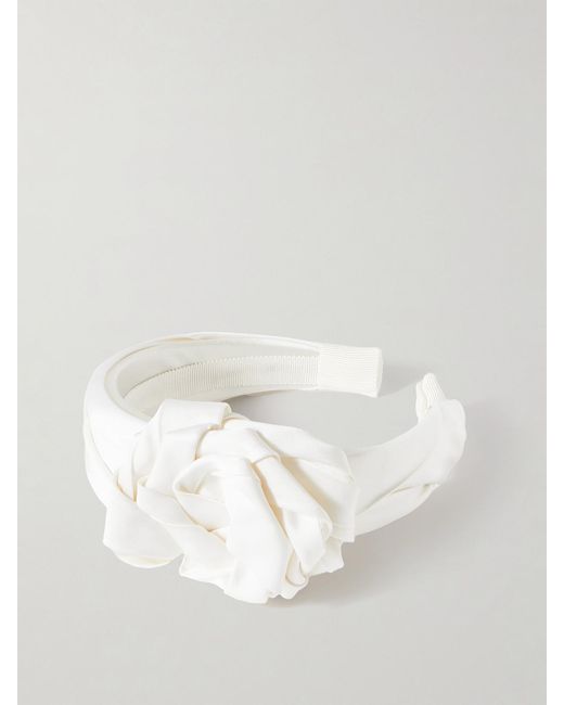 Jennifer Behr White Alma Appliquéd Duchesse-Satin Headband